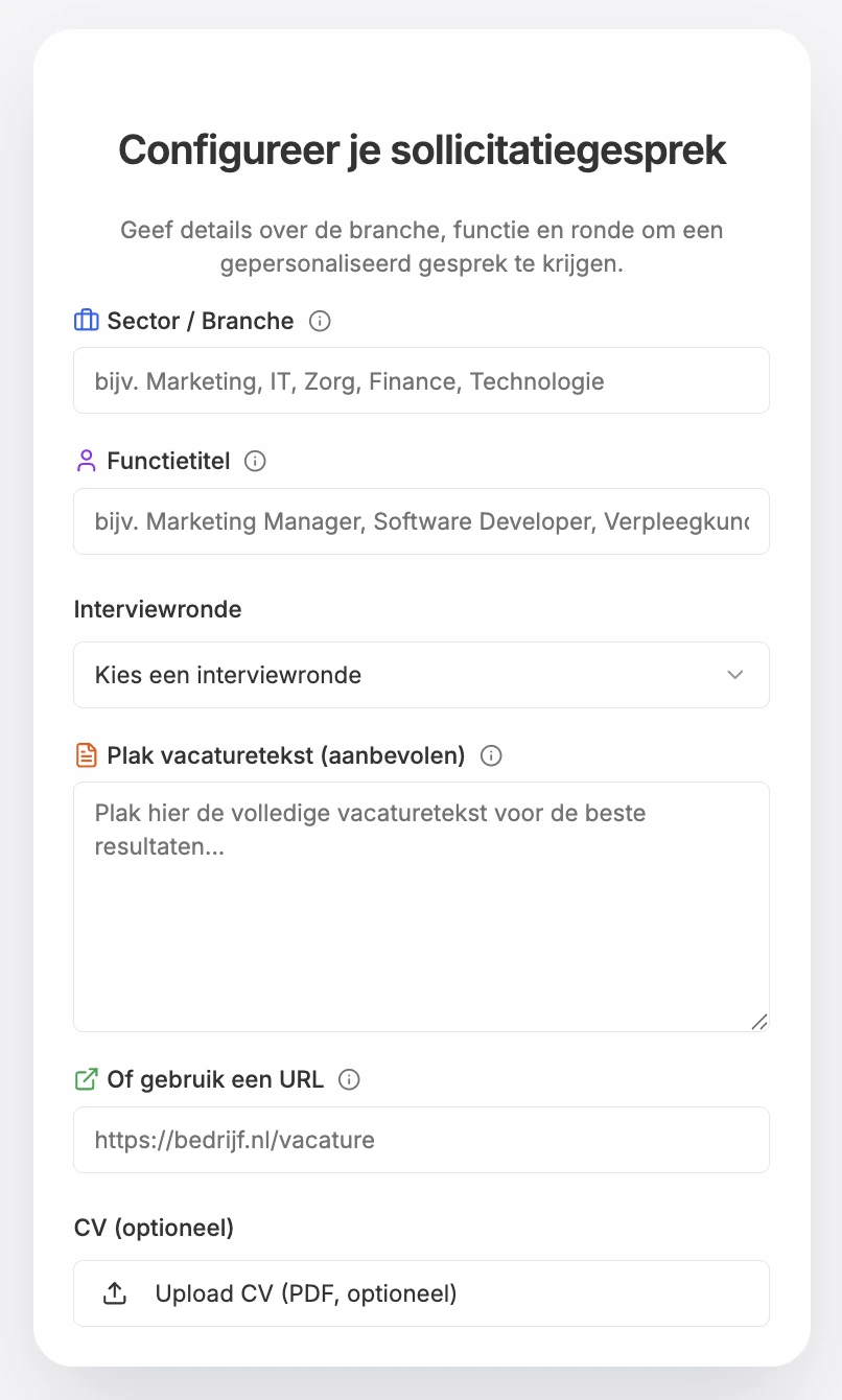 Instellingen voor een realistisch oefeninterview