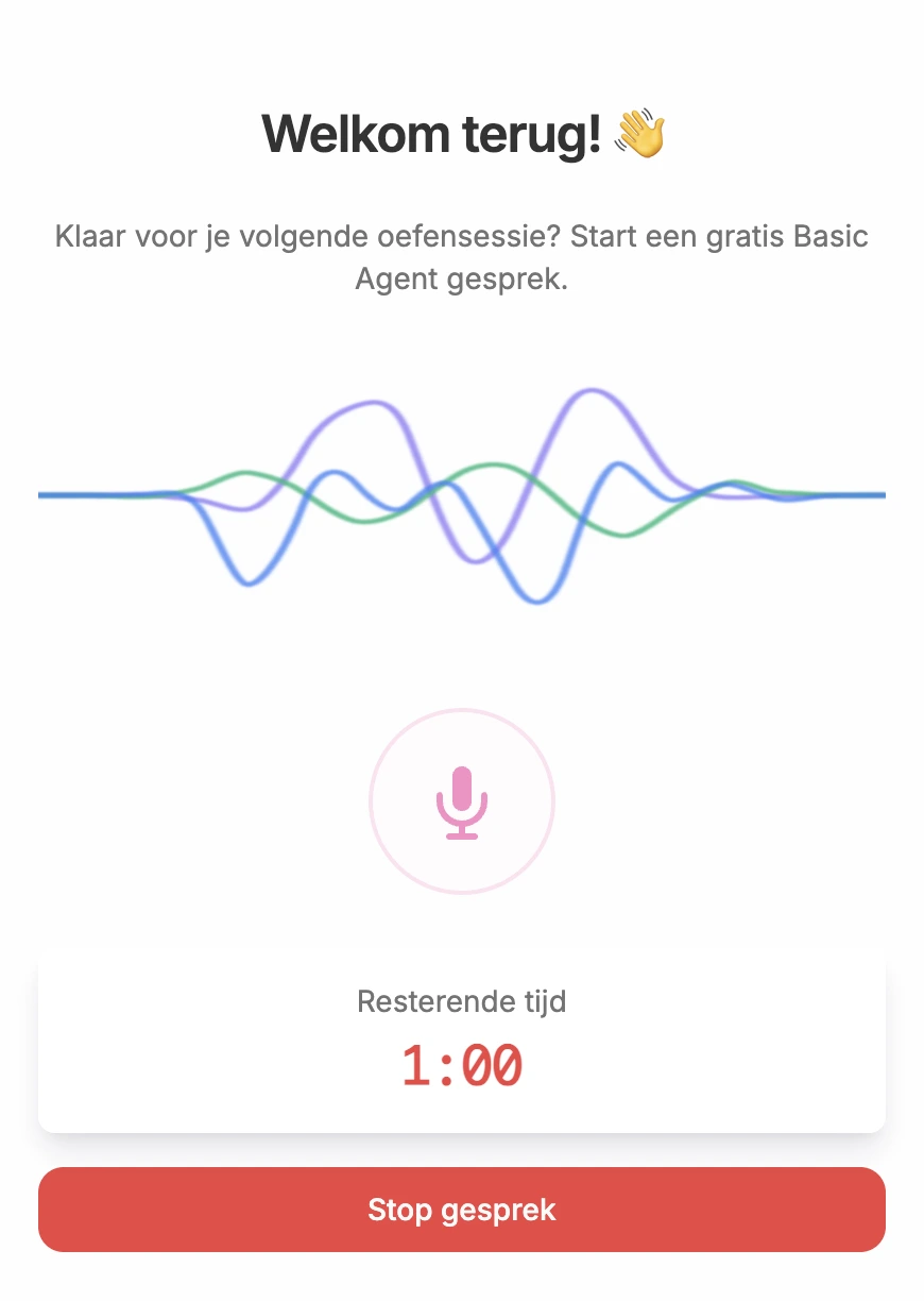 Geluidsgolven van een gesproken antwoord tijdens een oefengesprek